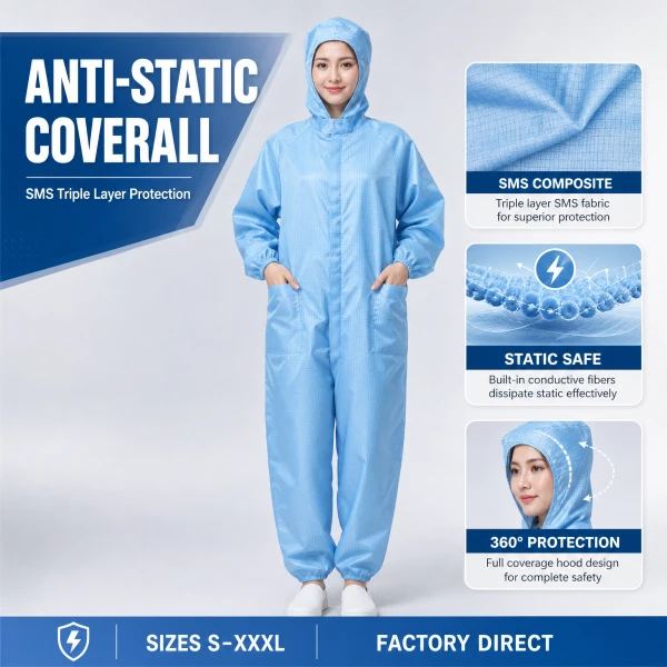 Antistatic ESD Cleanroom Coverall factory